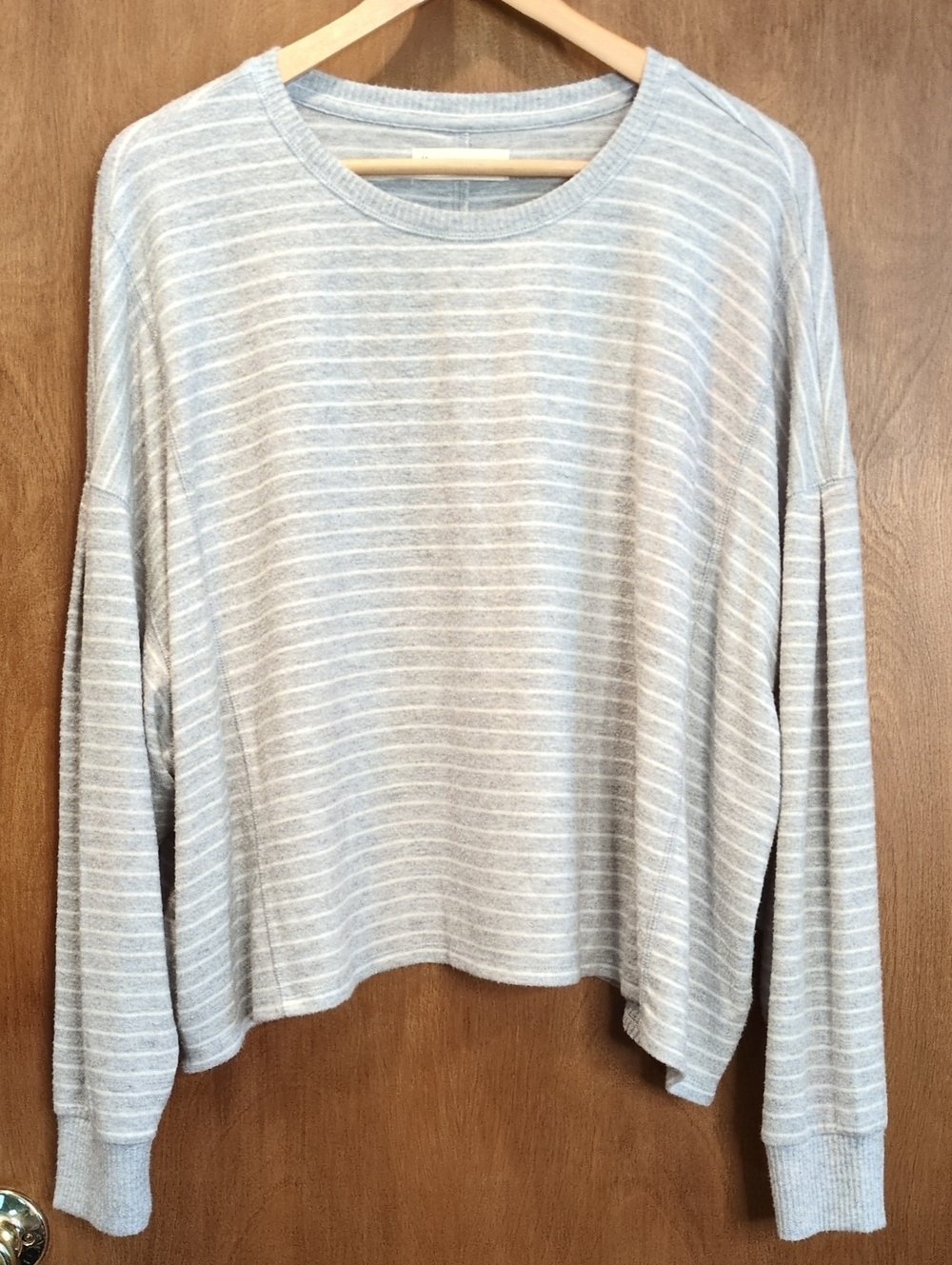 Lucky Knit Sweater Top In Gray/White Stripes Size XL